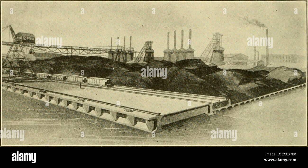 . Häfen und Terminalanlagen . ckpile sind größer, als sie auf den ersten Blick scheinen würden. Ein Beispiel für die damit verbundenen Probleme, aus technischer Sicht, könnte aus einem Bulletin der Cleveland Dock Engineering Com-pany hervorgehen. Der Stock-Pile-Boden in Point wurde für die Detroit Ironand Steel Company gebaut, und ist von besonderem Interesse, weil die Anlage und der Vorrat Pile auf zurückgewonnenen Sumpfland gebaut werden. Der Pile ist auf einem nassen Schwamm aufgebaut. Die Nutzung von sumpfigem Land für industrielle Zwecke ist von großem Interesse, da die Zukunft des wissenschaftlichen Hafenbaus in den Vereinigten Staaten nicht mehr zu haben sein wird Stockfoto