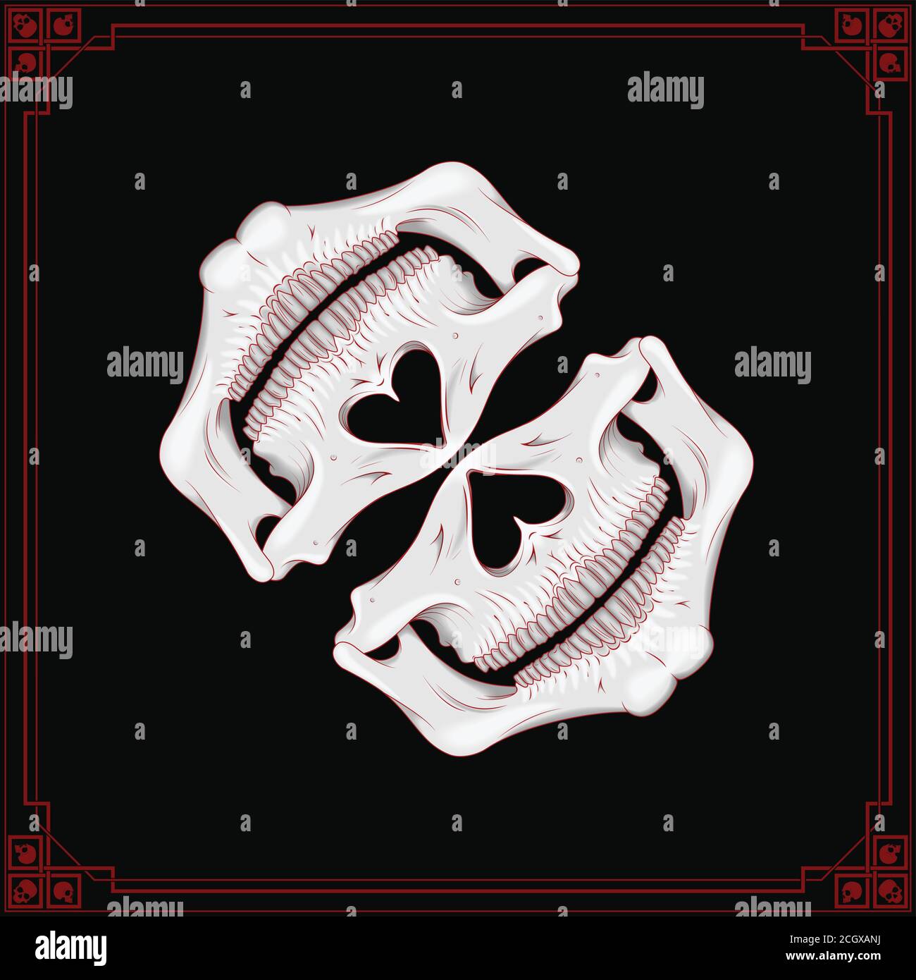 Vektor-Design von Schal mit Halbschädel und Knochen Muster mit roten Linien, als Bandana und Maske zu verwenden, alle auf schwarzem Hintergrund. Stock Vektor