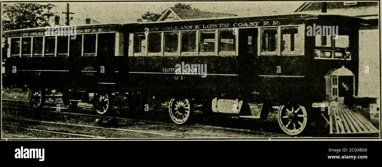 . Eisenbahn- und Lokomotivbau: Eine praktische Zeitschrift für Triebkraft und Schienenfahrzeuge. New Orleans und LowerCoast Railroad, auf einem Lauf zwischen .Xlgiersand Buras, Louisiana, ein Benzin-Motoreisenbahn-Auto, dessen Betrieb bei einem stetigen und erheblichen Gewinn, hat sich die Beamten dieser Straße, die Praktikabilität und Effizienz der Benzin-Motor-Auto Ausrüstung für die Service-Anforderungen der Division. Ein Dampfzug wurde früher auf diesem sechzig-Meilen-Lauf mit einem stetigen Verlust betrieben.während des Krieges schien der Fortbestand von standhaften Verlusten unvermeidlich zu sein, so dass die dieser Figuren th Stockfoto