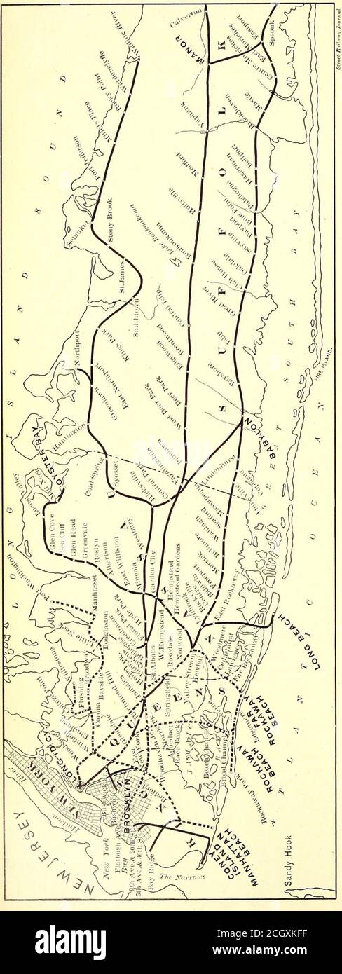 . Die Straßenbahn Zeitschrift . 224 STREET RAILWAY JOURNAL. [Vol. XXL Nr. 6... TABELLE NR. XIV.Personenverkehrsstatistik Long Island Railroad. 1898 1899 1900 1901 1902 Meilen Straße.. Fir5.29 379.48 379.48 380.27 395.98 Aveiage Meilen jeder Passagier wurde befördert 13.54 14.20 13.78 13.69 14.49 Durchschnittliche Einnahmen von jedem Passagier (Cent) W.74 21.17 30.18 18.2 20.5 Durchschnittliche Einnahmen pro Passagier pro Meile (Cent) 1.53 1.49 1.46 1.329 1.413 Durchschnittliche Anzahl von Passagiere 50.93 54.45 54.25 64.52 67.06 Durchschnittliche Anzahl von Passagieren in jedem Fahrzeug 15.17 16.01 16 i,0a7,4bl 3,071,841 3,145,658 3,081^332 3,.589,i Stockfoto