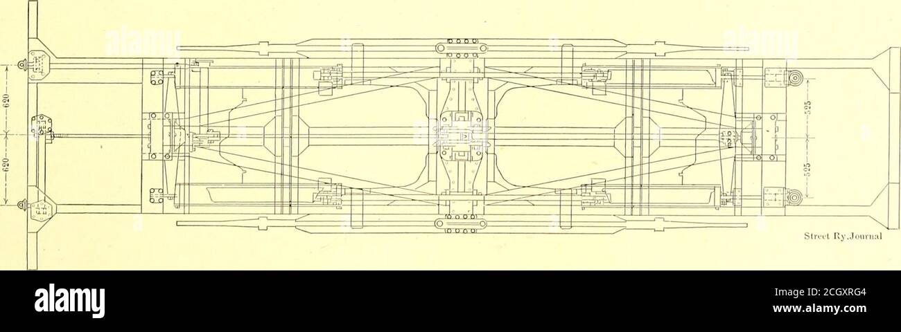 . Die Straßenbahn Zeitschrift . ABB. 9. – PLAN DER BREMSANLAGE Alle Autos sind auf zwei Achsen montiert und sind ausgestattet Spur, und das Ende der Welle gegenüber dem Kommutator Auto-mit zwei-Serien-Motoren von 65 ps jeder. Die Montage der Ries ein Kegelrad, das mit einem Kegelrad vermascht. Die LKW-Teile sind nicht nach den Grundsätzen der gewöhnlichen ist von jeder Seite mit Hilfe von langen, flachen elliptischen 212 STRASSE EISENBAHN JOURNAL aufgehängt. [Vol. XXL Nr. 6. Federn, jedes System von Federn, die den Motor auf seinem eigenen Schwerpunkt unterstützen. Es wird ein doppeltes Bremssystem verwendet, wie in der Abbildung dargestellt Stockfoto