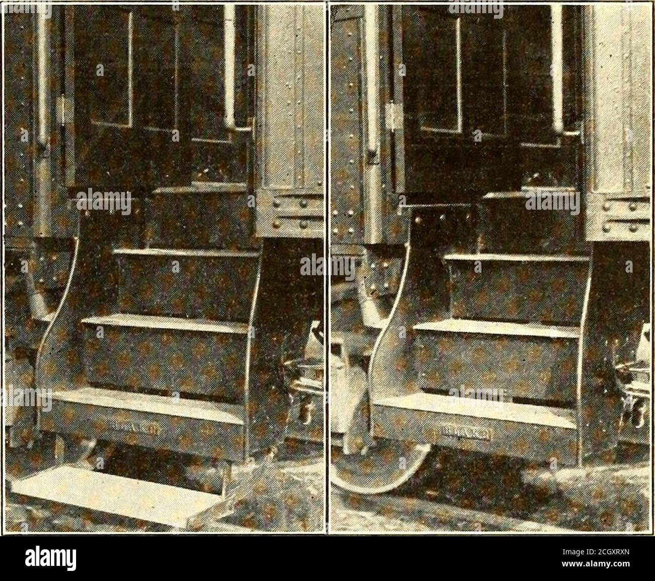 . Electric Railway Journal . Wused Air und hob vonGegengewicht Sobald Auto startet EINE Sicherheitswagen Schritt, speziell für den Interurbanservice konzipiert, hat sich im erfolgreichen Betrieb seit einiger Zeit die Piedmont & Northern Railway, Charlotte, N. C.die Stufe wird pneumatisch betrieben, Aber unterscheidet sich von dem Gerät im gemeinsamen Einsatz, dass der Schritt wird automatisch in seine angehobene Position zurück, sobald das Auto startet. Außerdem kann die Stufe nicht bis zum Stillstand des Fahrzeugs belowered werden. Der Schritt funktioniert wie folgt: Wenn der Zug zum Stillstand kommt, wird der Schaffner o Stockfoto