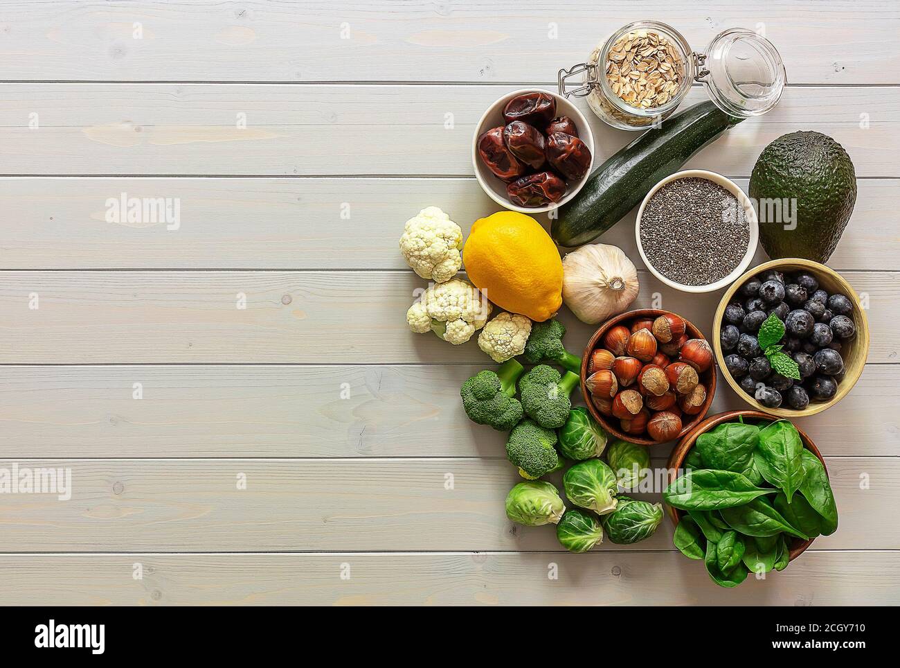 Gesunde Ernährung Lebensmittel, saubere Ernährung Konzept Stockfoto