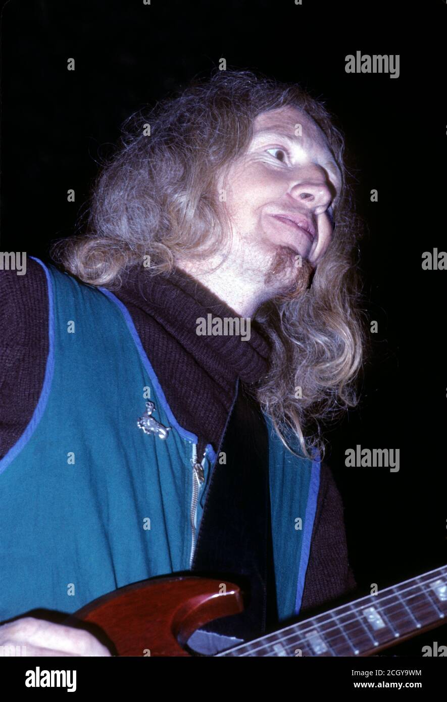 Daevid Allen bei einer Jam-Session in der Stadt Deia, wo sie 1979 wohnten. Mallorca. Spanien Stockfoto