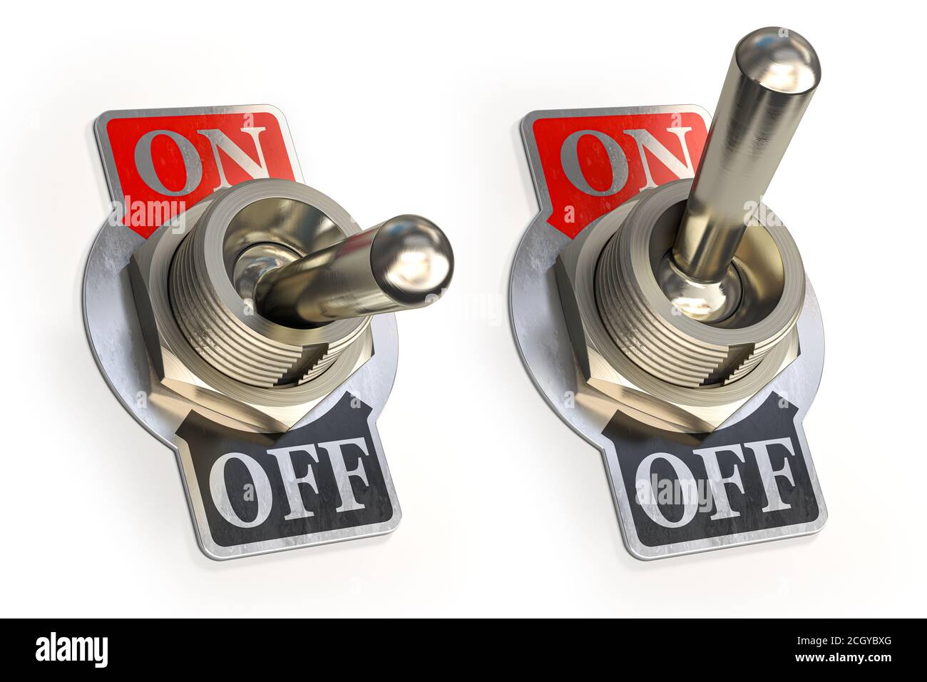 Retro-Kippschalter EIN AUS isoliert auf weißem Hintergrund. 3d-Illustration Stockfoto