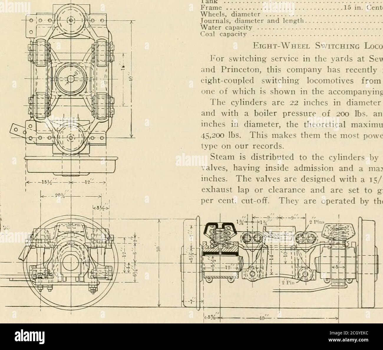 . Amerikanischer Ingenieur und Eisenbahn Zeitschrift . *t±? ,-r±rl. ZEICHNEN SIE BAS ZWISCHEN MOTOR ANN TENDER. Röhrchen, Anzahl und Außendurchmesser VJT) – 2 % Zoll Rohre, Länge 21 tt. Heizfläche, Rohre 1,842 sq. F Heizfläche, Feuerstelle 228.9 sq. Ft Heizfläche, insgesamt 5,01 Rost Fläche 57 sq. Ft. Schornstein, Durchmesser 16 Zoll Schornstein, Höhe über Schiene 1861/2 Zoll Kesselmitte über Schiene 116 Zoll AUSSCHREIBUNG. Tank Wasser Boden Rahmen ...  15 Zoll Center Sills, in jh. Seitenscheiben, Durchmesser 33 Zoll Zapfen, Durchmesser und Länge 5J4 x 10 in Wasserkapazität 9,500 GAK. Kohlekapazität 14 Tonnen Achtrad-Schaltung Stockfoto