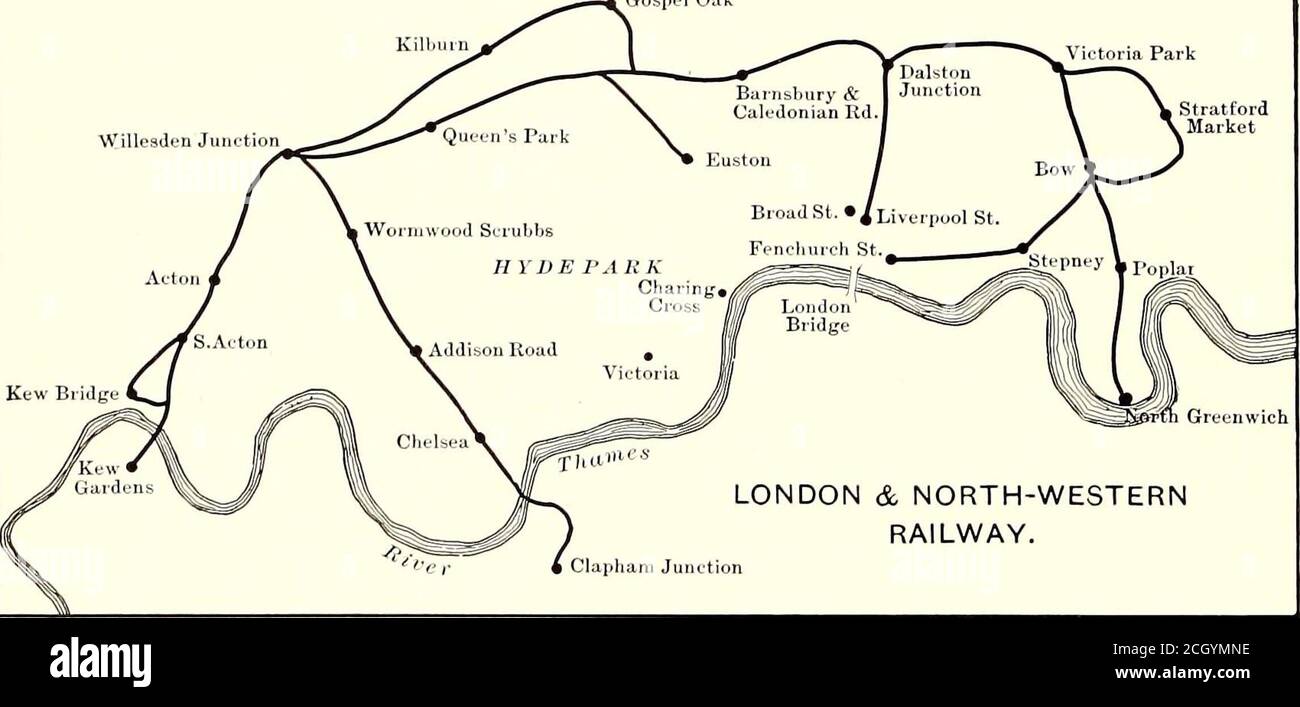 . Die Straßenbahn Zeitschrift . GREAT WESTERN RAILWAY. Clapham Juni. Street Ry .Journal STADTTERMINAL DES GROSSARTIGEN WESTERN RAILWAY Gospel Oak Victoria Park Willesden Juliet. Kew Bridg LONDON & NORTH-WESTERNRAILWAY. CITY TERMINAL OF LONDON & NORTHWESTERN RAILWAY gibt es eine O / J-Minuten-Auto-Service auf der elektrischen Straßenbahn, die diese Verringerung der Eisenbahn Einnahmen verursacht hat. Die Gesamtverkehrsader der Stadtbahn vom 6. April 1901 bis zum 5. April 1902 betrug 1.985,769, während es vom 6. April 1901 bis zum 31. Dezember 1901 nur 1,558,-676 waren. Zwischen Hartlepool und West Har-tlepool stellt die Nordostbahn fest, dass es Stockfoto