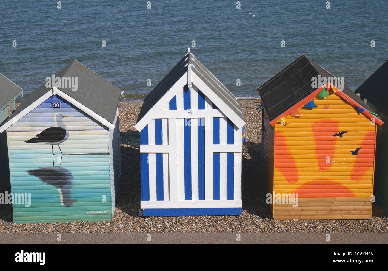 Hölzerne Badekabinen, Herne Bay, Kent, England, Vereinigtes Königreich Stockfoto