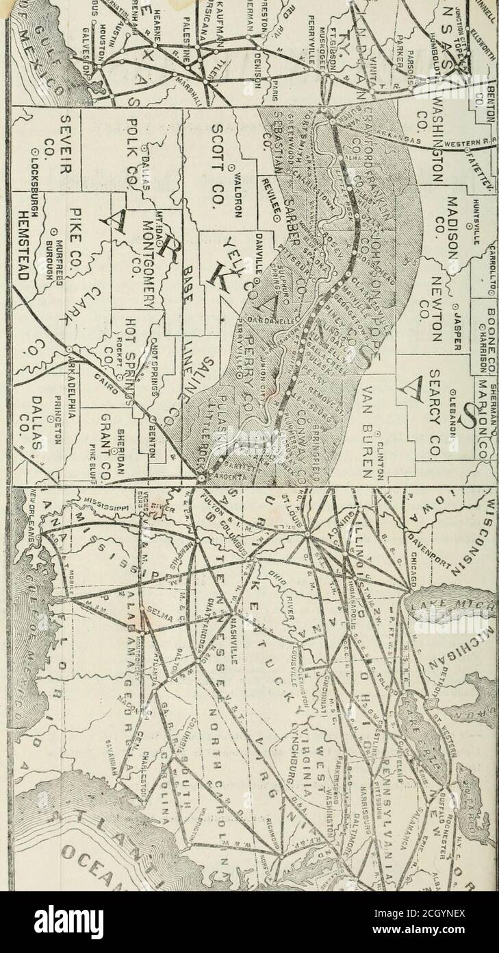 . Ressourcen des Staates Arkansas : mit Beschreibung der Grafschaften, Eisenbahnen, Minen und der Stadt Little Rock / von James P. Henry . &gt;rove;m;NTK, kombinieren t^.&gt; rendern diese Länder den Garten des Landes. Sie sind^ gelegen als follovsrs: Grafschaften. AkroB. ) ut 1H2.500 Wiisliington, about Sebastian, about 5,000 .^5 300) Johnson, about Van Bureii about ■J, 000 Madisou, about Sali:U&gt;, ahout 4,500 -.n alternative Abschnitte, ou either side and Avith.ii twi^nty mihs of the Railroad.Uplands from 2 50 to 7 Dollar; Creelc Bottoms fro:n 7 to 10 Dollar; Und Kiver Bottomsvon 10 bis ^20 pro Hektar. Für Karte senden Stockfoto