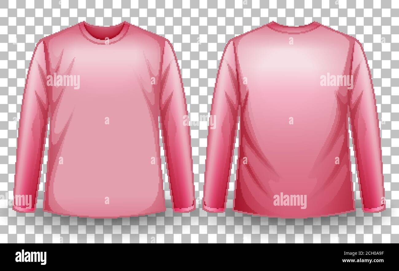Pinkes Langarm-T-Shirt vorne und hinten Illustration Stock Vektor
