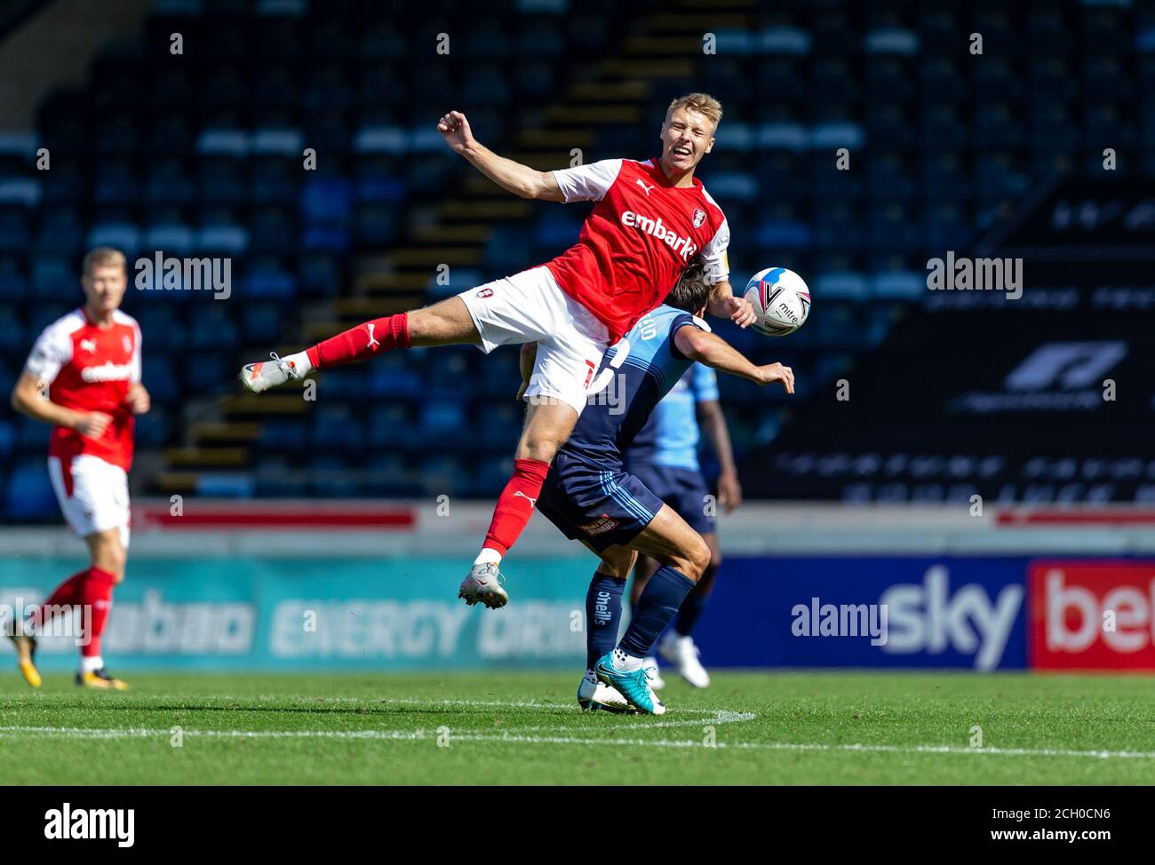 High Wycombe, Großbritannien. September 2020. Jamie Lindsay von Rotherham United beim Sky Bet Championship-Spiel zwischen Wycombe Wanderers und Rotherham United am 12. September 2020 im Adams Park, High Wycombe, England. Foto von Liam McAvoy. Kredit: Prime Media Images/Alamy Live Nachrichten Stockfoto