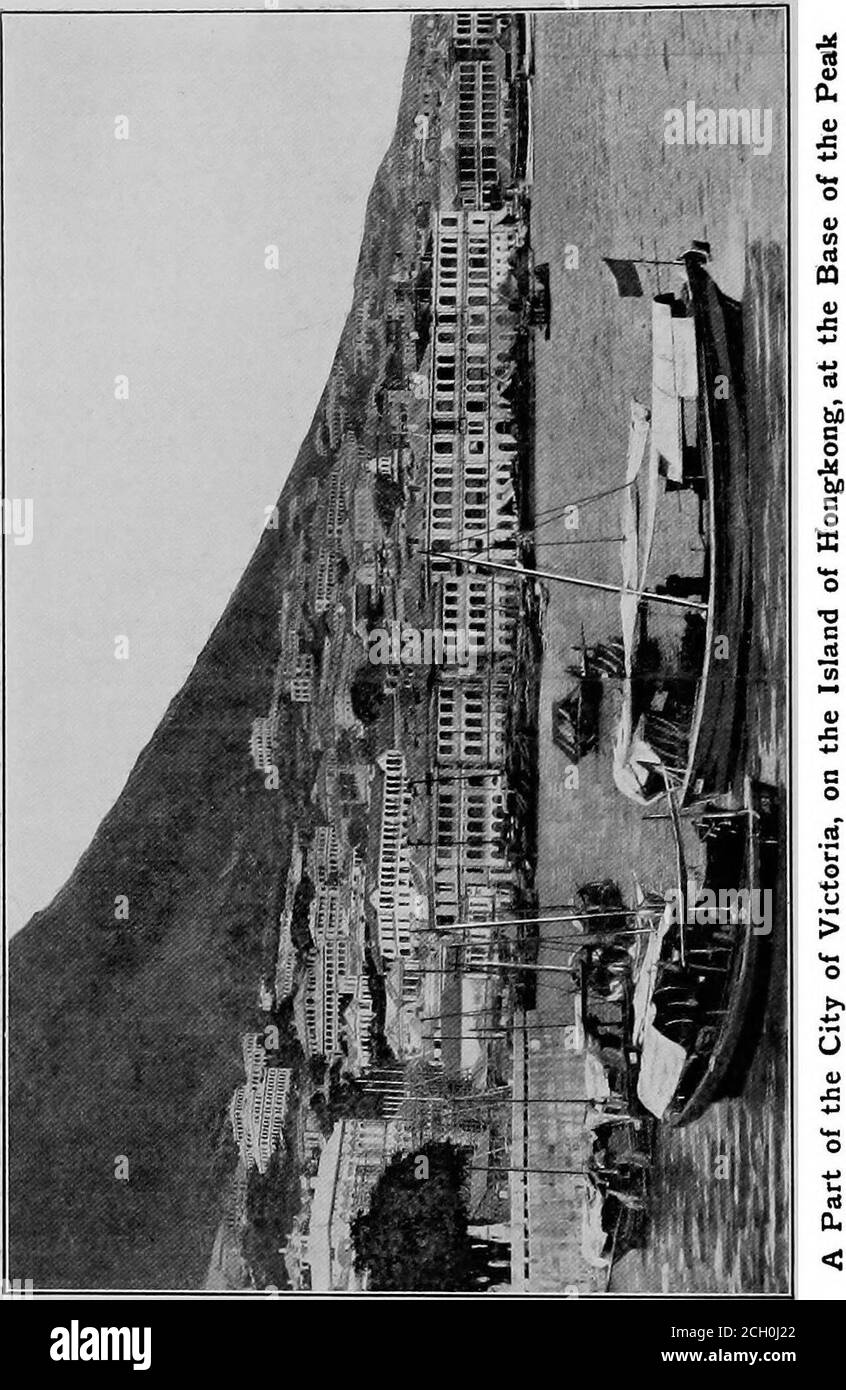 . Ein amerikanischer Ingenieur in China . 841, die Insel Hongkong, die größte Dimension ist nur neun Meilen, und wollybergige, wurde von China als Teil der Wiedergutmachung übergeben. Es liegt an der östlichen Seite der Kantonsmündung, direkt gegenüber Macao, aber weit entfernt davon etwa vierzig Meilen. In i860there wurde hinzugefügt, um den har-Bor, das Ufer des Hauptlandes, genannt Kow-loon, über dem Straßenstead zu vervollständigen, dessen Breite eher mehr als eine Meile ist. Auf dieser Insel haben die Engländer eine Kolonie errichtet, die Stadt Victoria gebaut und durch den herrlichen, vom Land verschlossenen Hafen havede Stockfoto