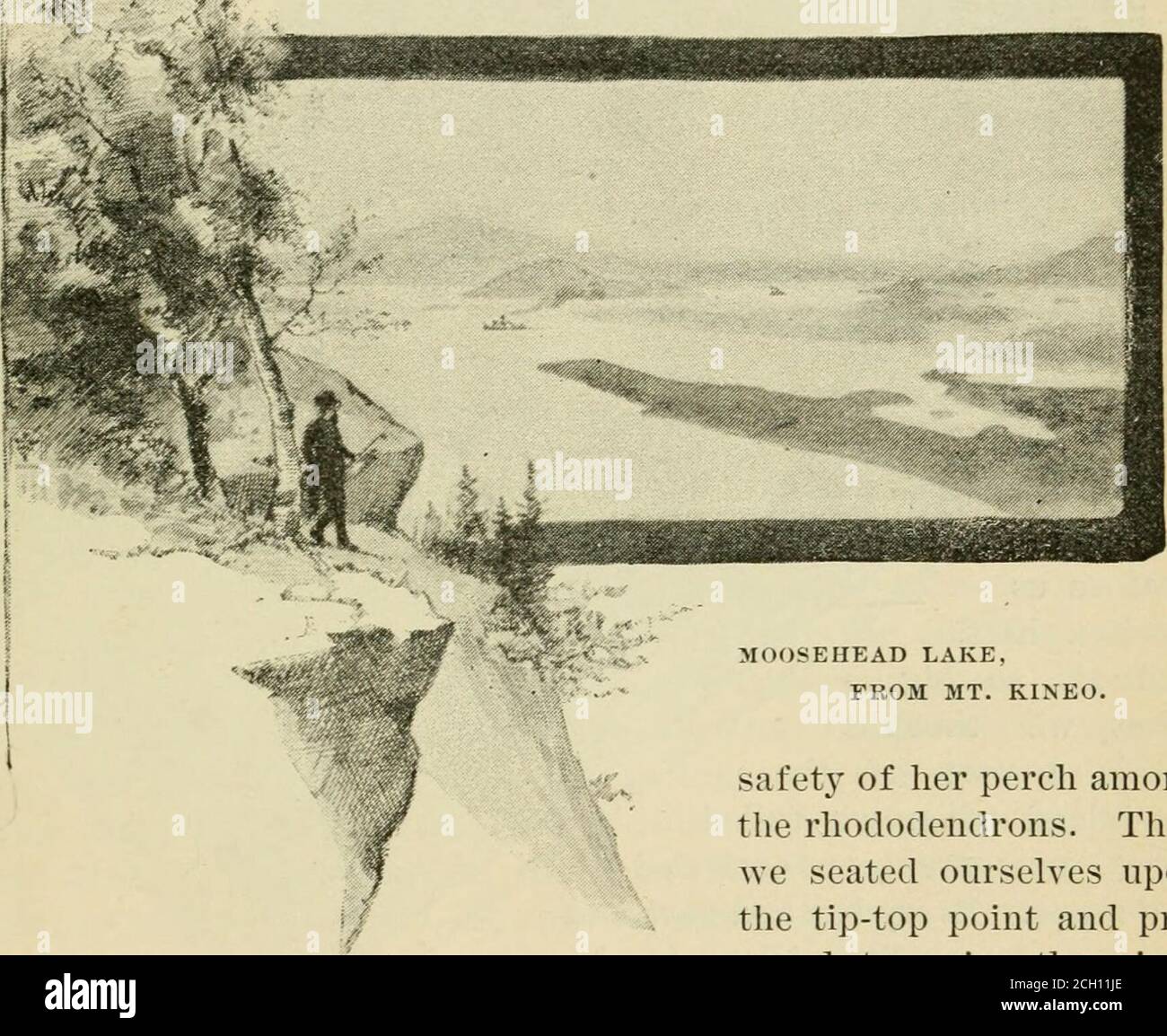 . Nach Osten Latch Strings; oder Seashore, Seen und Berge durch die Boston & Maine Eisenbahn. Deskriptiv der touristischen Region von Neuengland. Und ich weiß nirgendwo im Osten, dass ein solches Gefühl der Größe von heiuiit erlebt werden kann, wie hier, 81 wo das Auge kann die vertikalen Linien der Klippe-Gesicht folgen, unten, unten, unten, unten, Bis das Herz vor dem schrecklichen Gedanken des Nachgehens des Steins, den Sie heraus schleuder und aus den Augen verlieren, bevor es schlägt, verblassen wird. Wir wanderten über den Kamm und folgten verschiedenen Wegen durch die Büsche, die uns an neuen Blickwinkeln herausbringen würden; und am oneplace ging ich hinauf Stockfoto