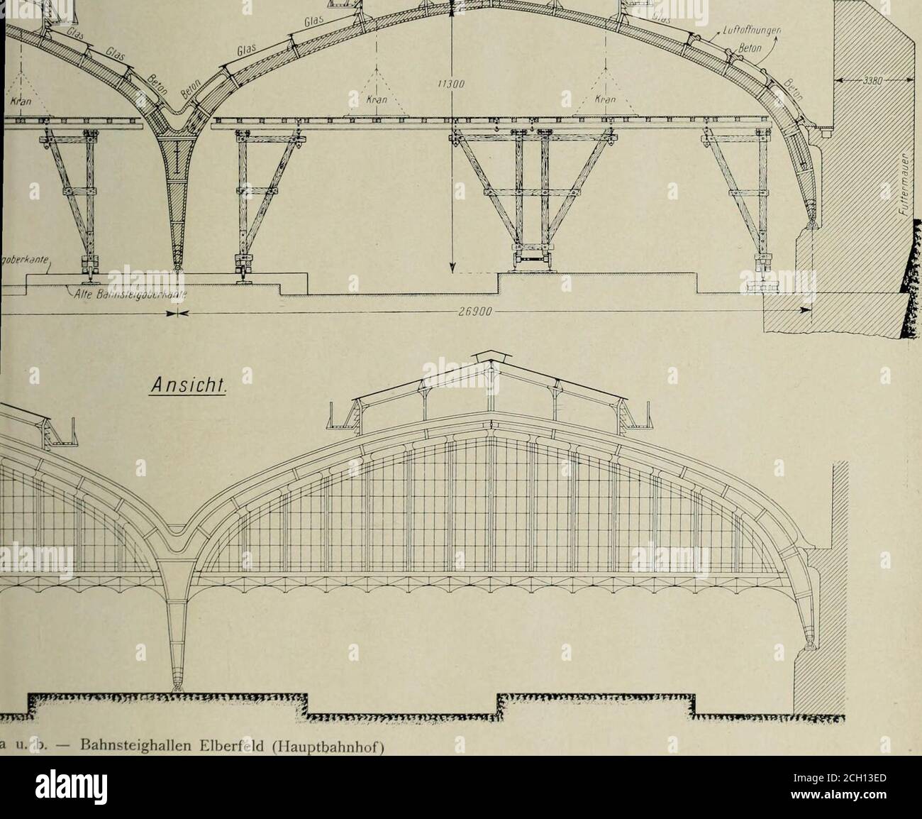 . Verkehrstechnische Woche und eisenbahntechnische Zeitschrift . Querschnitt der neuen Hallen. Stockfoto