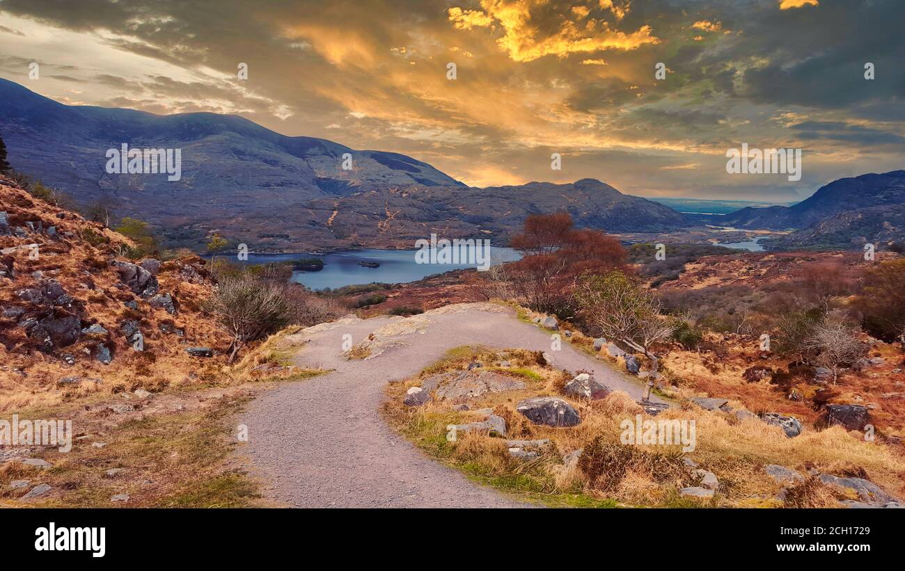 Landschaftlich schöner Blick auf Gap of Dunloe, County Kerry, Irland. Stockfoto
