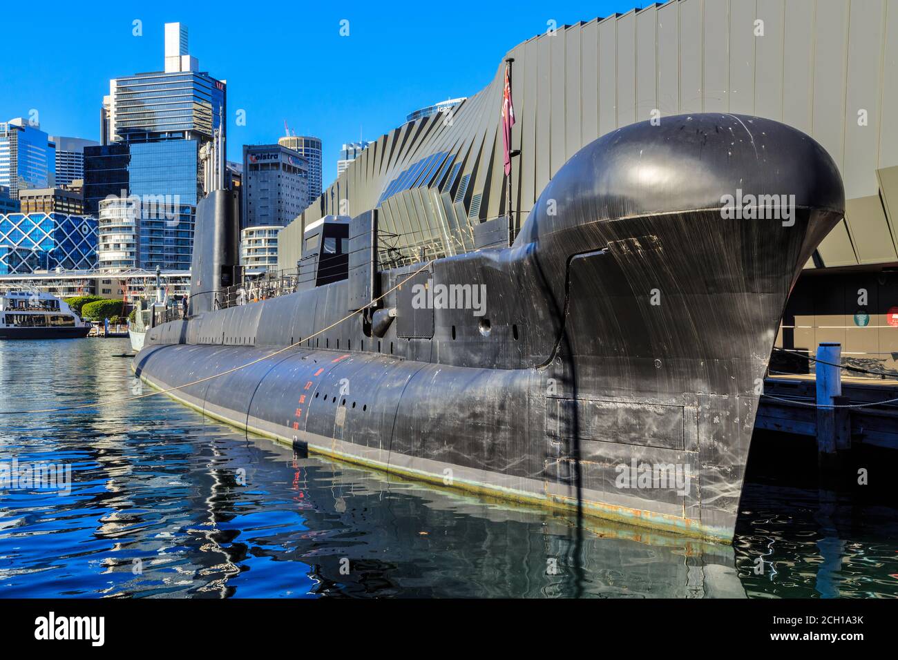 Das U-Boot HMAS Onslow (gestartet 1968), ein Museumsschiff, das im Australian National Maritime Museum, Sydney, Australien ausgestellt wird Stockfoto