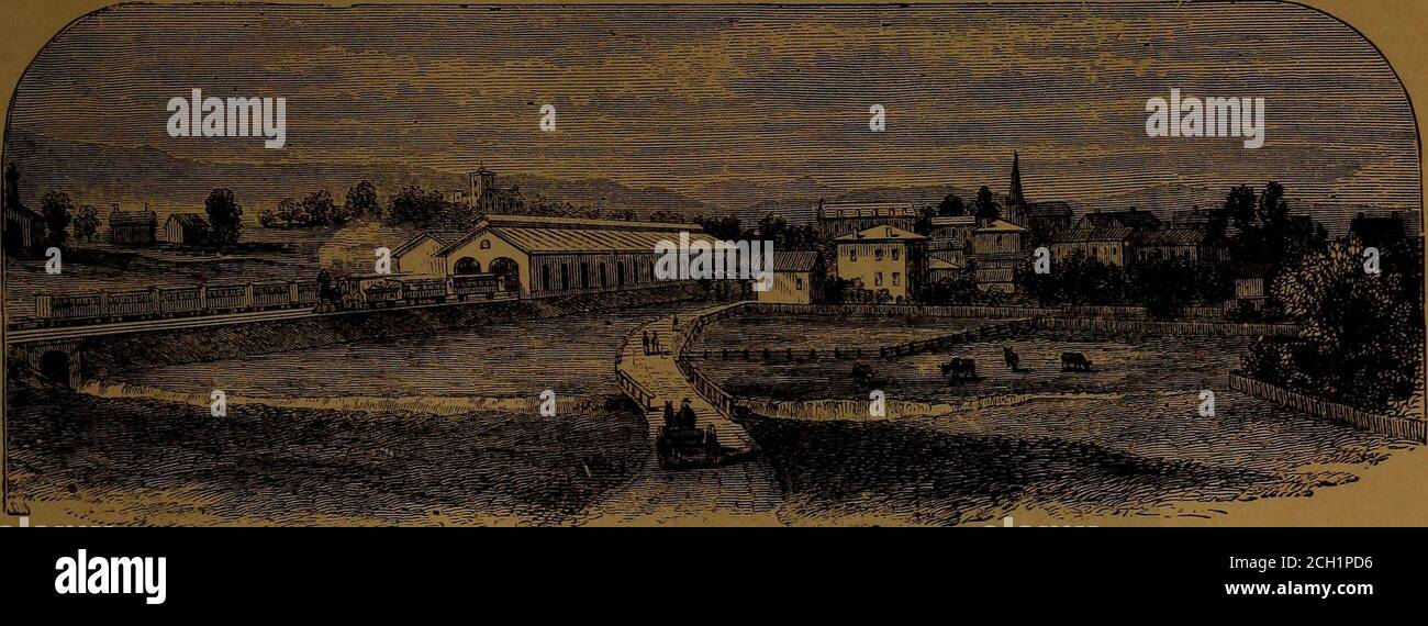 . Die landschaftlichen Attraktionen und Sommerresorts entlang der Eisenbahnen der Virginia, Tennessee & Georgia Air Line: Die Shenandoah Velley RR., die Norfolk & Western RR., und die East Tennessee, Virginia & Georgia RR . durch Obstgärten und Felder, drücken wir auf Richtung GREENVILLE, 74 Meilen von Knoxville und 56 von Bristol. Hier lebte. Der Präsident der Vereinigten Staaten, an-Drew Johnson. Der Zug fegte rundentravel Unterseite eines sanft steigenden Hügels, carpetedwith grünes Gras und beschattet durch Hand-einige Bäume, auf dem Gipfel von daser gesehen werden konnte der einsame Denkmal Berg, der auf dem Rand o schlummert Stockfoto