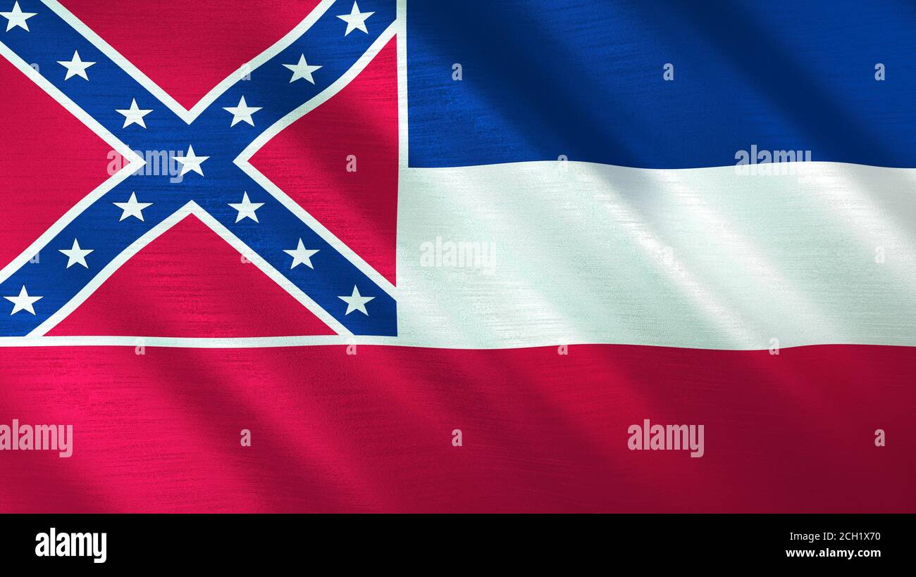 Die winkende Flagge von Mississippi. Hochwertige 3D-Illustration. Perfekt für Nachrichten, Reportagen, Events. Stockfoto