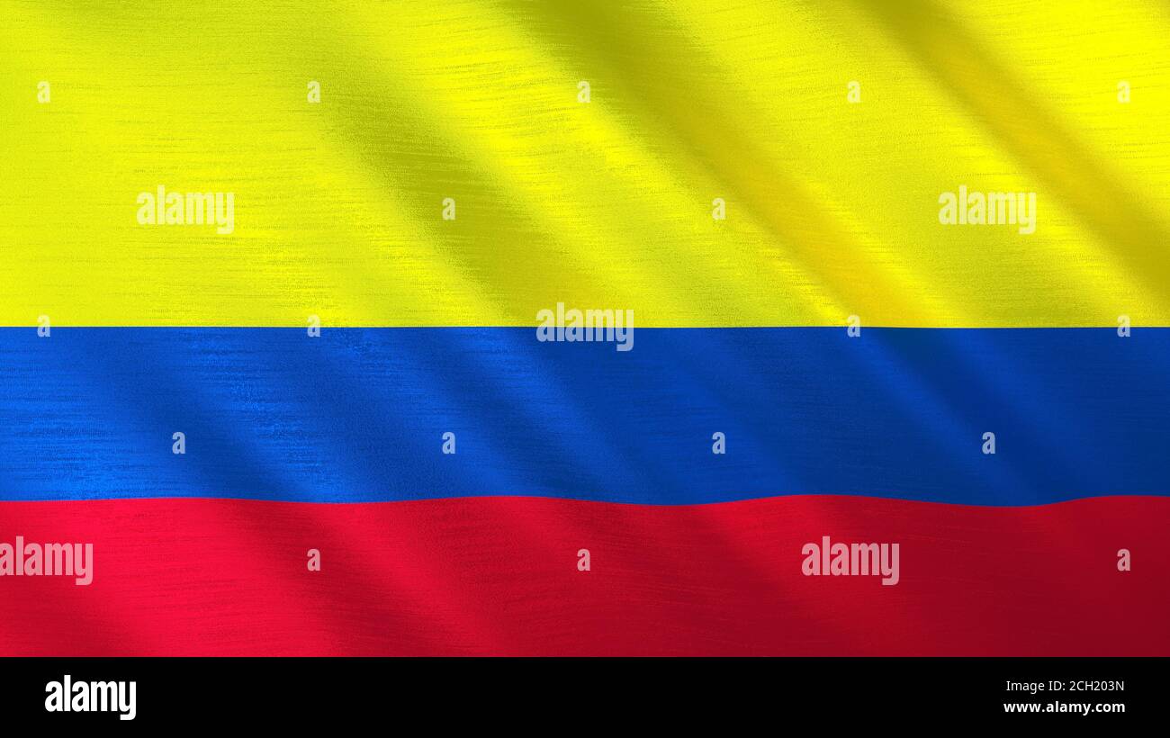 Die winkende Flagge Kolumbiens. Hochwertige 3D-Illustration. Perfekt für Nachrichten, Reportagen, Events. Stockfoto