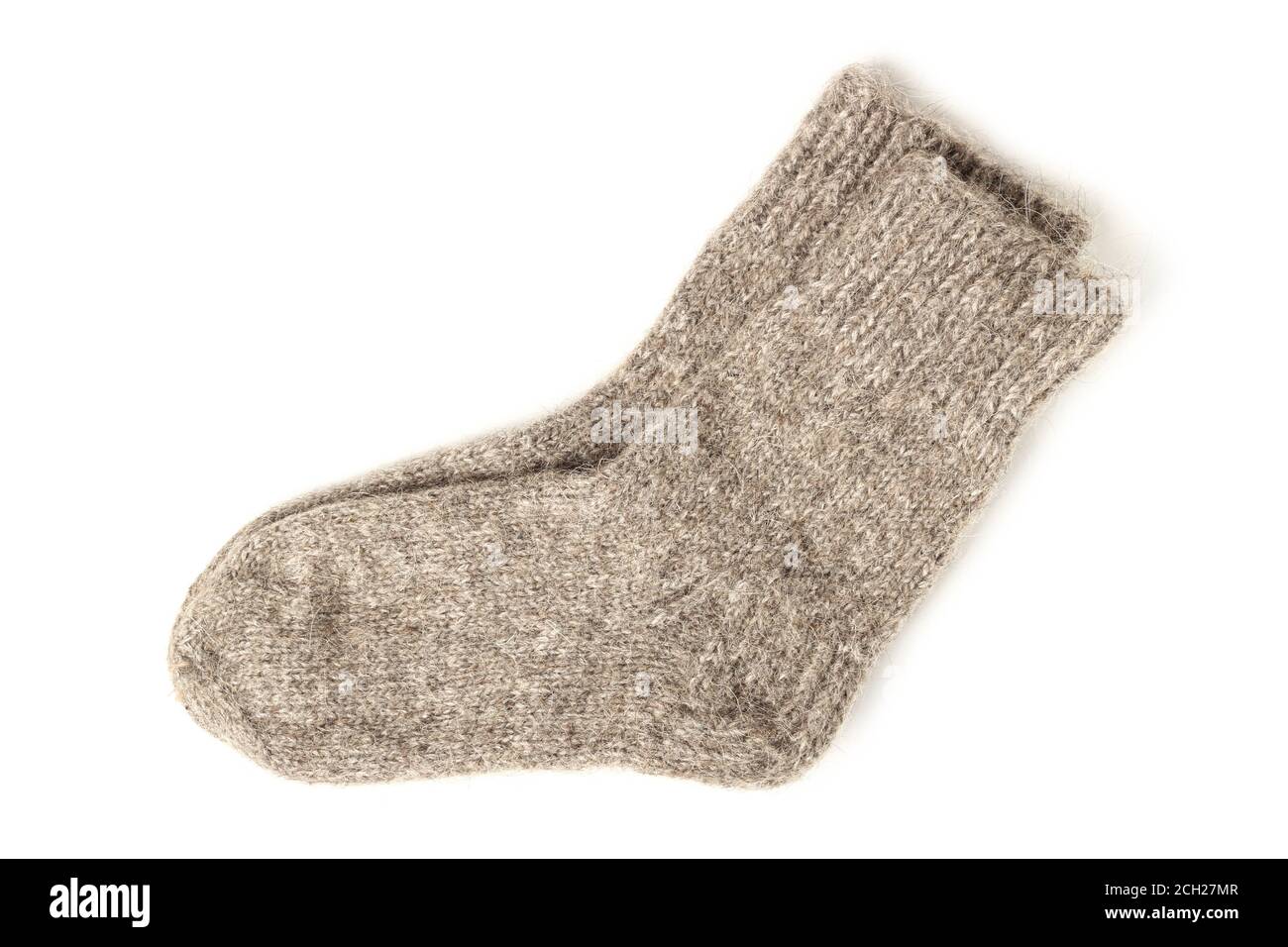 Warme gestrickte Wollsocken isoliert auf weißem Hintergrund Stockfoto