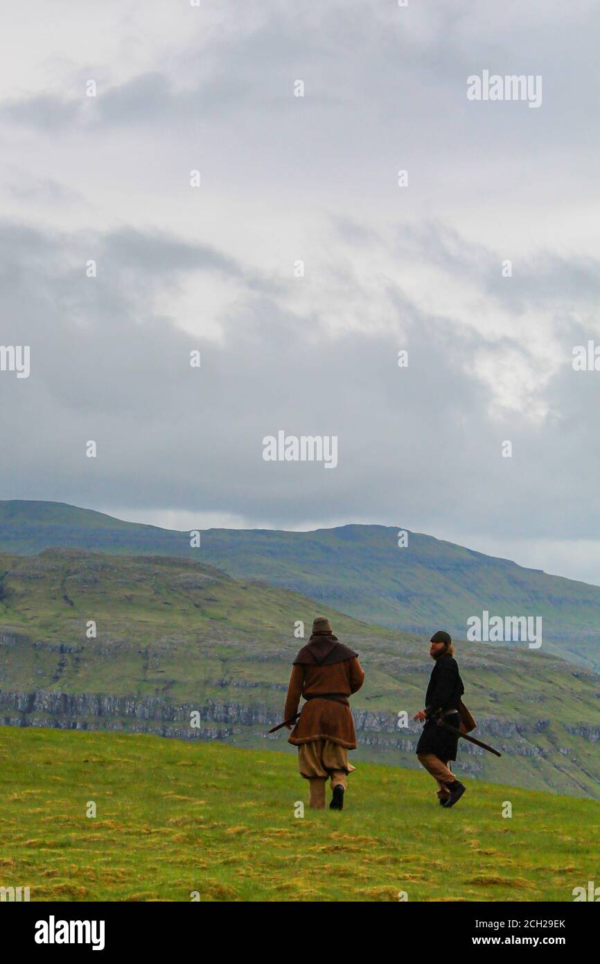 Wikinger auf den färöer Inseln Stockfoto