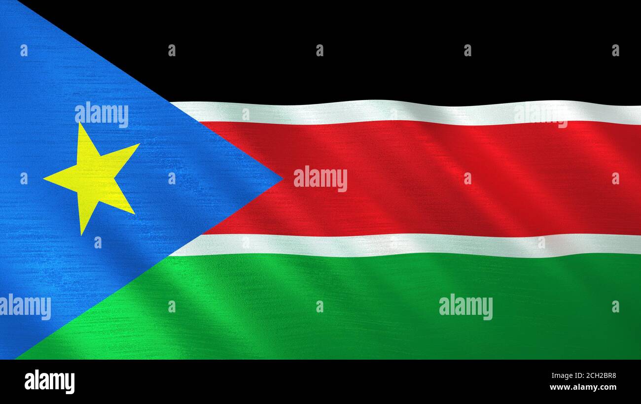 Die winkende Flagge des Südsudan. Hochwertige 3D-Illustration. Perfekt für Nachrichten, Reportagen, Events. Stockfoto