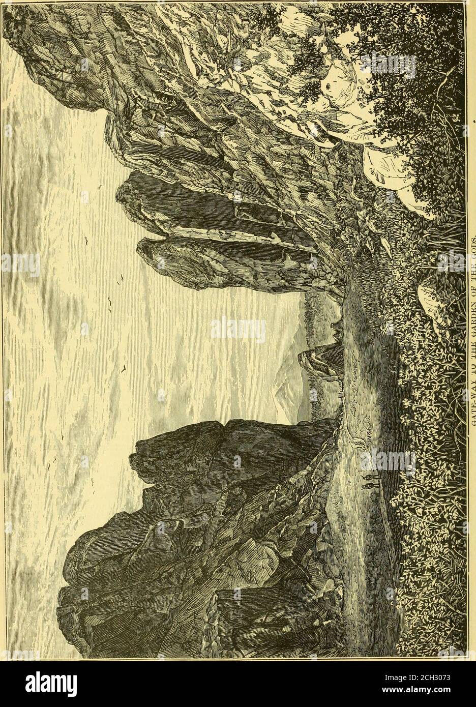 . Der pazifische Tourist : Williams' illustrierter transkontinentaler Reiseführer, vom Atlantik bis zum Pazifischen Ozean : mit vollständigen Beschreibungen der Eisenbahnstrecken ... Ein kompletter Reiseführer der Union und Central Pacific Railroads ... . O häufig steigen diesen Gipfel belohnt, wenn an einem klaren Tag, mit einem Blick auf große und herrliche Ansichten der Gipfel und Berge, nach Süden und Westen. In dieser Nähe befindet sich ein hübsches kleines canonabout 15 Meilen in der Länge, mit Wänden von Felsen ris-ing zu einer einheitlichen Höhe von 600 und 800 Fuß abovea sehr engen Fuß Pass unten. Dieser Kanon wasdis Stockfoto