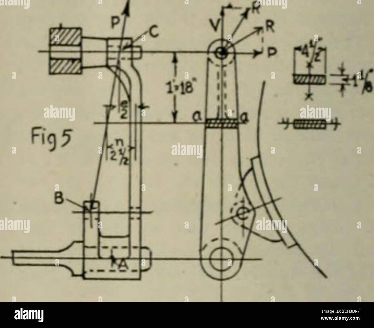 . Eisenbahn- und Lokomotivbau: Eine praktische Zeitschrift für Triebkraft und Schienenfahrzeuge. Der Abstand BO von Pin B vom Radpunkt soll den Wert in Pfund der Abspannkraft V auf einer bestimmten Skala darstellen. Zeichnen SIE AUF senkrechtem Tobo und gleich f, oder .3V. Dann stellt BN= Q auf der gleichen Skala die gewünschte Rücksultant-Kraft dar. Wir haben auch von ABON: IJ Q = VW= (.3W) = VL-f .09= l.(m W pounds.Darüber hinaus, indem Sie die gepunktete circleOS Tangens zu BN bei S und Aufruf r itsadius, haben wir, unter Berücksichtigung W, Q und.3W als Segmente von Linien statt Pfund: .3W .3V2 r = W sin Stockfoto
