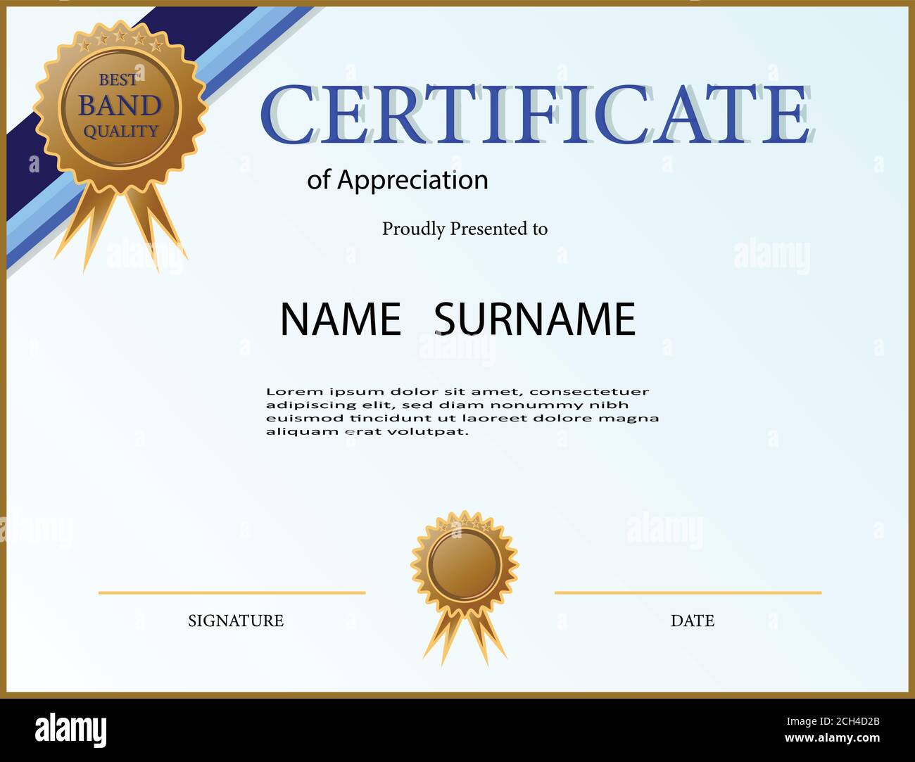 Kreative Urkunde der Anerkennung Award-Vorlage mit blau und golden Pertaining To Certificates Of Appreciation Template