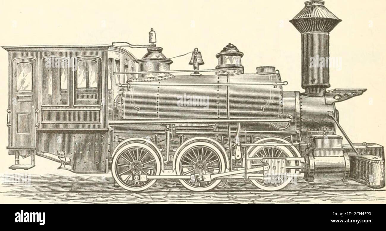 . Handbuch für Eisenbahningenieure und Ingenieurstudenten: Enthält die Regeln und Tabellen für den Standort, Bau und Ausrüstung von Eisenbahnen, wie in den Vereinigten Staaten gebaut benötigt. Abb. 158. IIG-1S9 zeigt einen sechsrädrigen Tankmotor, der auf einer Toler-ably geraden Spur eine sehr effektive Maschine ist, aber auf scharf. Abb. 159. * die Portland Company bauen einen vierrädrigen Motor für Schalt-und forbranch Service, ein Gewicht von 30 Tonnen. Zylinder 15 x 24, Räder 61A und 92 zwischen den Mittelpunkten. Der vordere Ziehguß des Motors wird unter der Kasse: LOKOMOTIVE GESCHWENKT. 399 Kurven oder für c Stockfoto