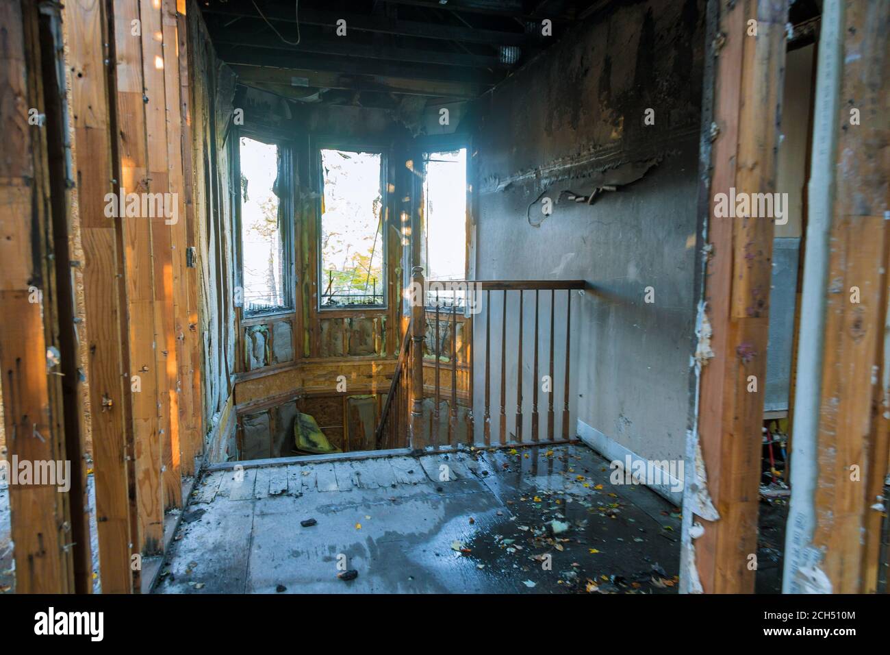 Elemente des Brands in einem Holzhaus in Oregon, USA Stockfoto