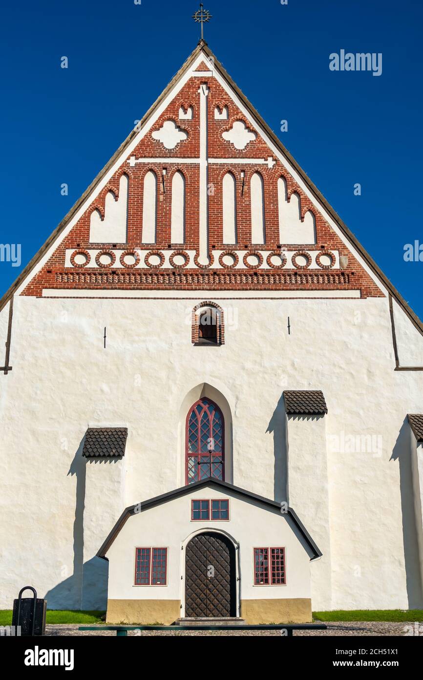 Fassade der Kathedrale von Porvoo, Finnland Stockfoto
