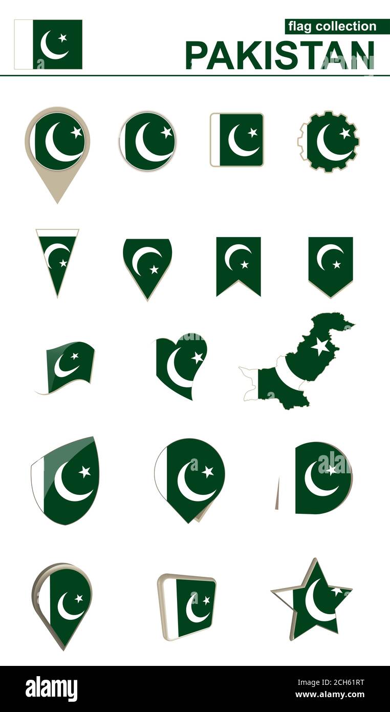 Pakistanische Flaggensammlung. Großes Set für Design. Vektorgrafik. Stock Vektor