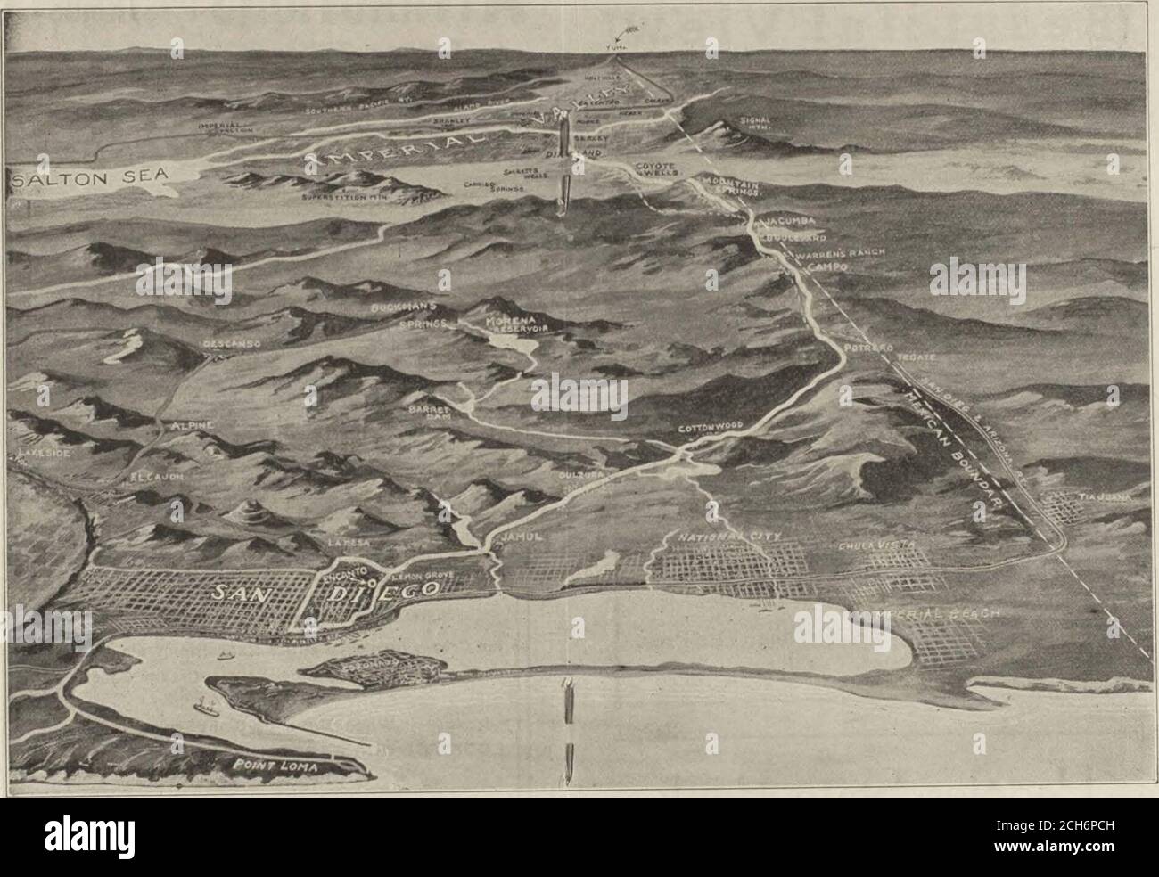 . San Diego Offizielle Zeittafeln Interurban Steamship Railroad . Bemalte Wüste EINE realistische Ausstellung eines südwesternindischen Dorfes. Pueblo-Indianer arbeiten und spielen, wie sie in ihren Realhomes in Arizona und New Mexico tun, EINE malerische Ausstellung – interessant – pädagogisch. Sehen Sie es an der San Diego Ausstellung EINTRITT 25 CENT Sie MÜSSEN besuchen. DIE TERRASSE Erfrischungsstube auf dem Isthmus, Eis eingerichtet gesamte Exposition von unserem Werk. Kommen Sie und sehen Sie uns Eiszapfen backen. (Kapazität von 75,000 dally.) Wenn Sie genug von Sehenswürdigkeiten HABEN, SUCHEN SIE NACH UNSEREN ERFRISCHUNGSSTÄNDEN IN ALLEN AUSSTELLUNGSGEBÄUDEN der Spitzenklasse Stockfoto