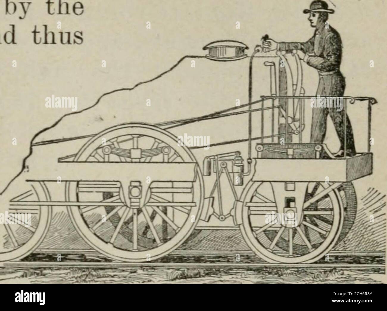 . Überarbeitete und erweiterte Aufl. der Wissenschaft der Eisenbahn . Verstopfung der Brakeshoe oder durch Anbauen des Apparates selbst.Neben dieser fatalen Konstruktion ist Dampf auch für den Einsatz auf Motoren verwerflich, da der Blick des Ingenieurs beim Entweichen der Abgase verdunkelt wird. Die Vakuumbremse ist in gewisser Weise ein Wettbewerber der Druckluftbremse, die auf Else- bezogen wird. Stephensons Lokomotive Dampfbremse für Fahrräder, 1833. Stockfoto