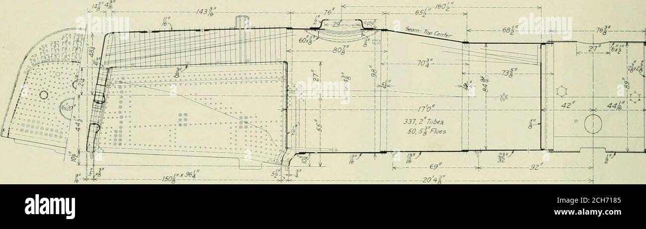 . Eisenbahn-Maschinenbauingenieur . e Leistung des Motors. Großer Kesseldurchmesser 226 EISENBAHNMECHANIKER Vol. 90, No. 5 kombiniert mit kurzer Rohrlänge ergibt ein großes Wasservolumen, bei dem der Verdunstungswert am höchsten ist. Der Abstand vom Hinterrad zum Zugbarin beider Motoren ist kurz. Dadurch wird die Motorfahrt nicht nur in Kurven erleichtert, sondern auch die Reibung zwischen dem Radflansch und der Schiene reduziert. Die Motoren sind mit Überhitzern, einer Kombination von Gaines und Security Arch, Street Stokers, Baker valvegear, Ragonnet Air Reverse Gear, Chambers Drosselklappe ausgestattet. K Stockfoto