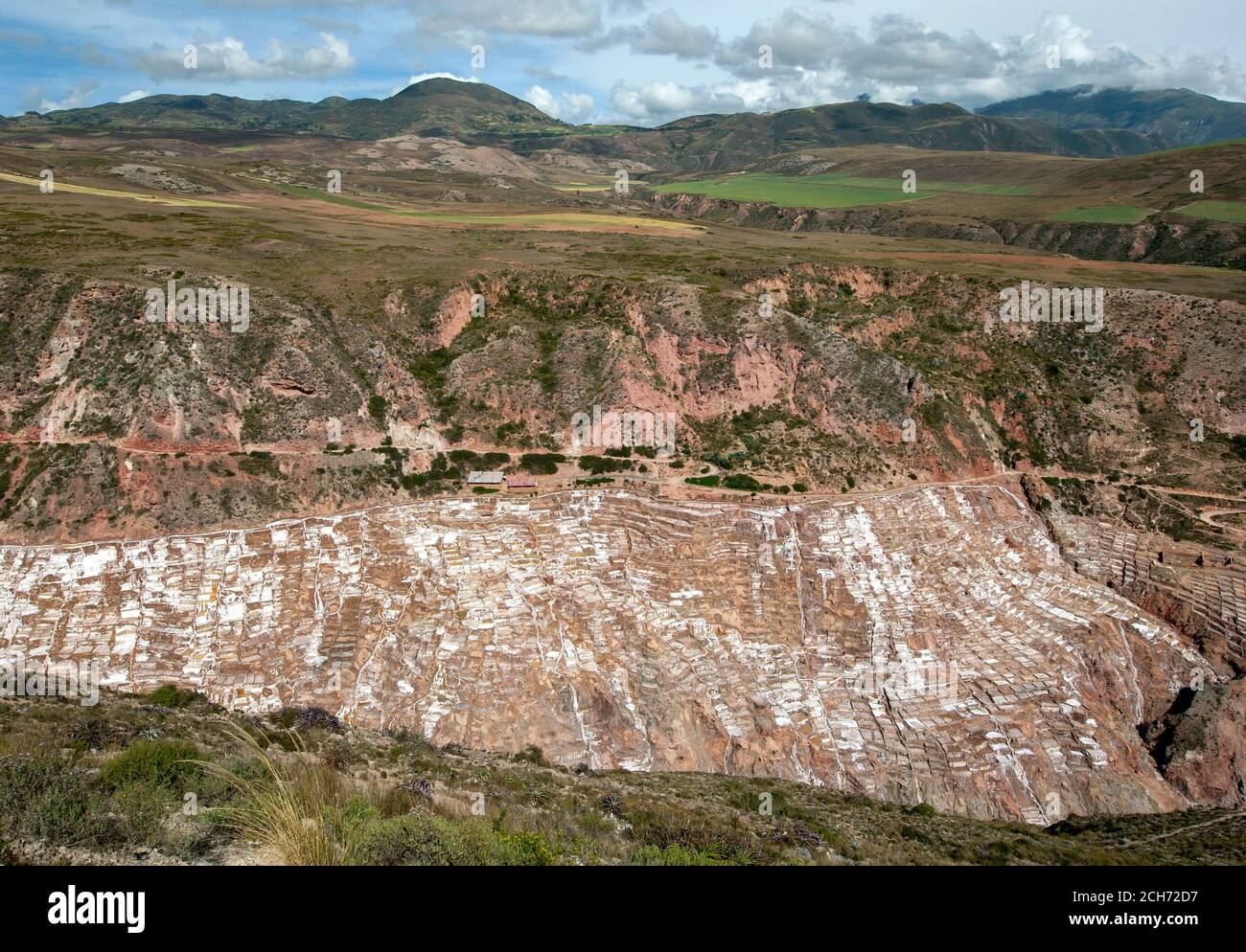 Die Maras Salzverdunstung Teiche im Heiligen Tal der Inkas in Peru. Die Teiche sind seit den Tagen der Inkas in Gebrauch. Stockfoto