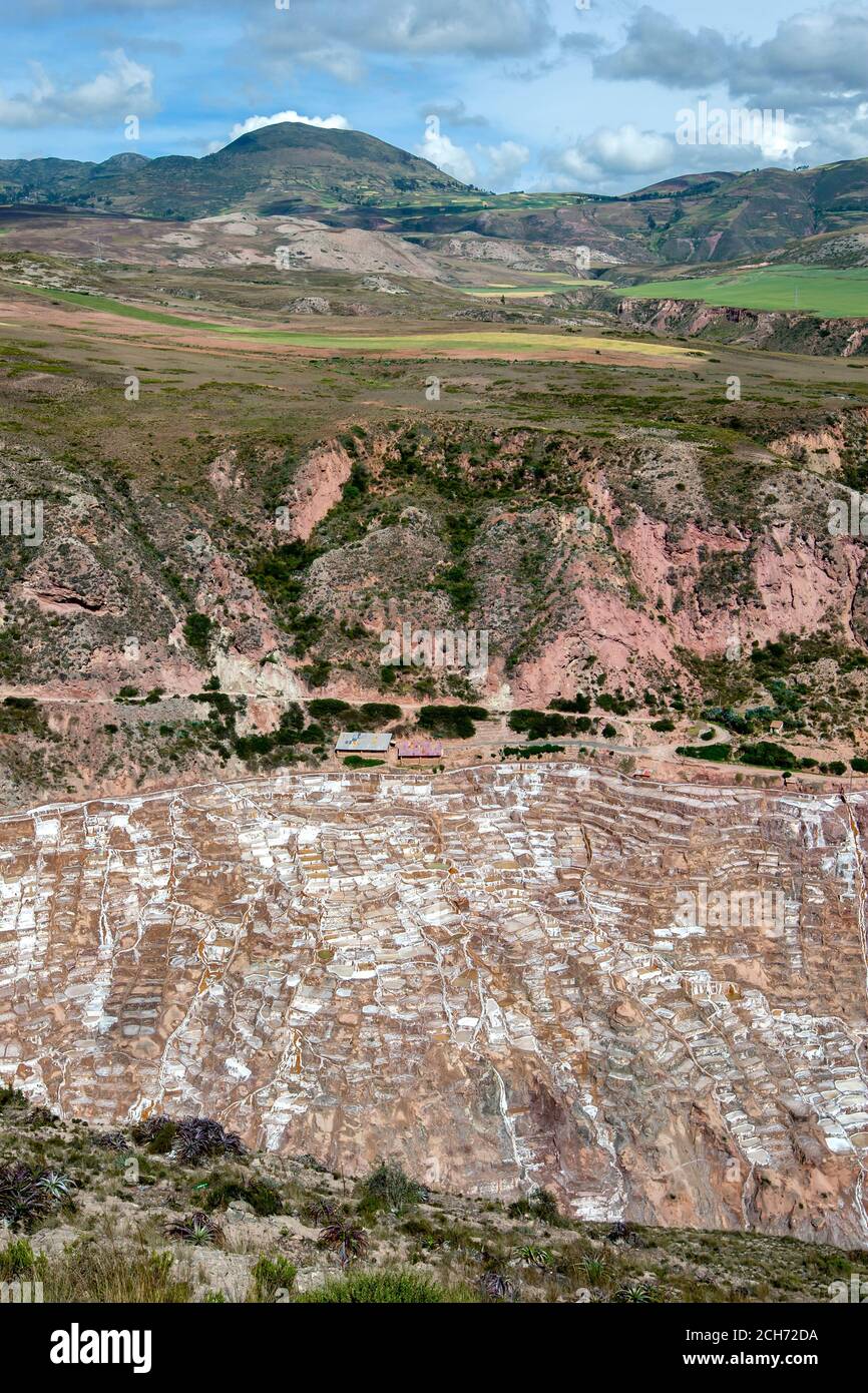 Die Maras Salzverdunstung Teiche im Heiligen Tal der Inkas in Peru. Die Teiche sind seit den Tagen der Inkas in Gebrauch. Stockfoto