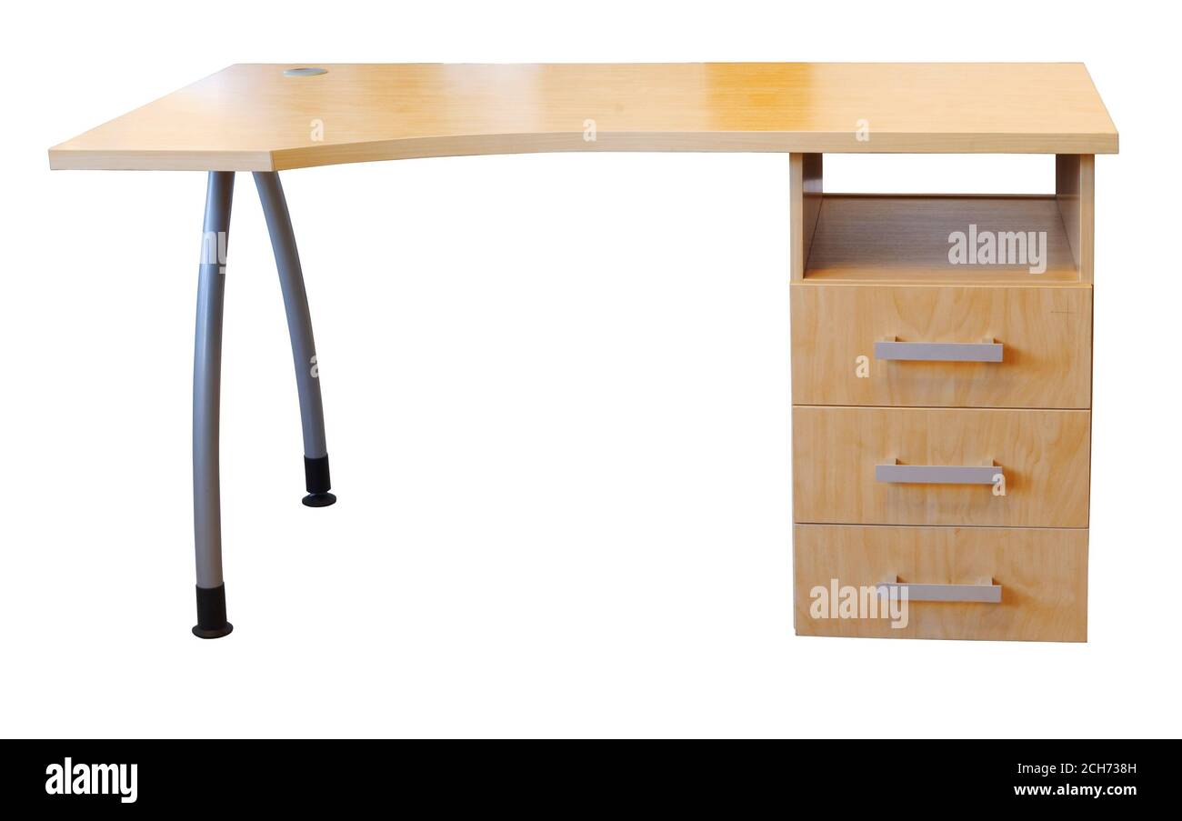 Schreibtisch auf weißem Hintergrund Stockfoto