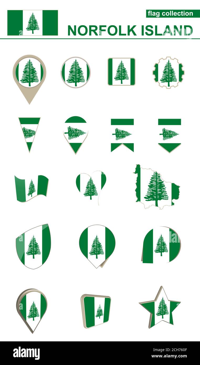 Norfolk Island Flag Collection. Großes Set für Design. Vektorgrafik. Stock Vektor