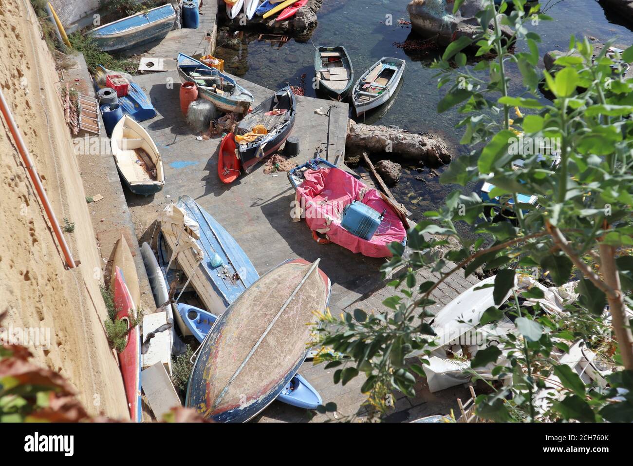 Neapel - Barche sul molo di Marechiaro Stockfoto