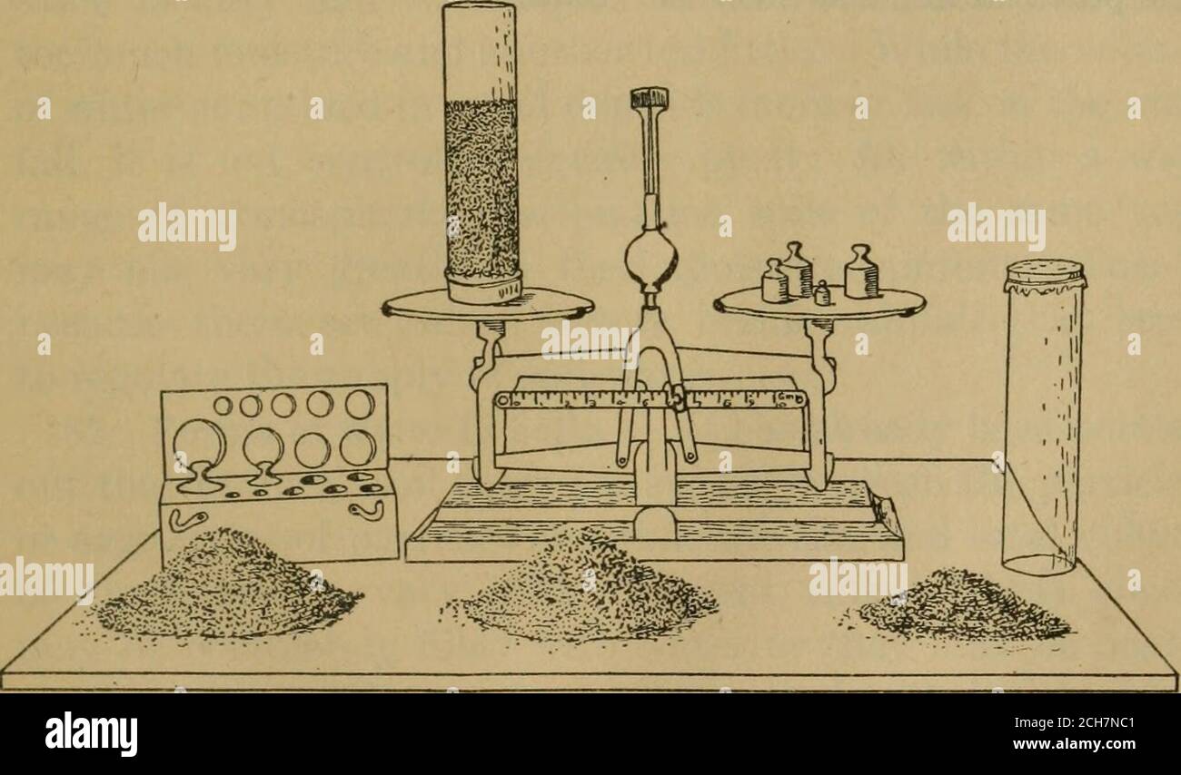 . Böden und Düngemittel . ngle, (C; Stativ, (D) Bunsenbrenner. ORGANISCHE MATERIE 59 ÜBUNG IV. - Extraktion von teilweise zersetzter organischer Substanz. Materialien. - Muck, verdünnte Salzsäure, Ammoniak, Hydratvon Kalk, Filterpapier und Trichter. Verfahren. - Leg etwa ein Gramm feuchten Dreck auf ein Filterpapier in einen Trichter. Behandeln Sie den Dreck mit ein paar Tropfen verdünnter Salzsäure. Die Säure mit 50 cc destilliertem Wasser auswaschen. Discardthis percolation. Nun den Boden mit Ammoniak behandeln. Nach dem Einlassen einige Minuten stehen, mit destilliertem Wasser waschen und einwirken lassen. Die Perkolate sollte blac sein Stockfoto