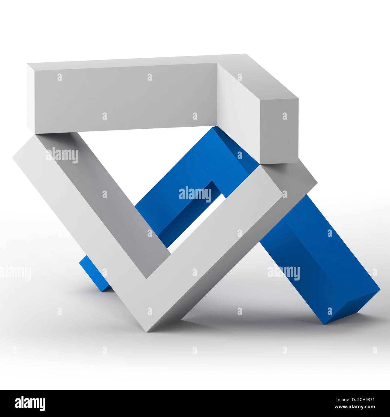 Abstrakte Gleichgewicht Stillleben Installation mit Ecken stehen auf weißem Hintergrund. 3d-Rendering-Illustration Stockfoto