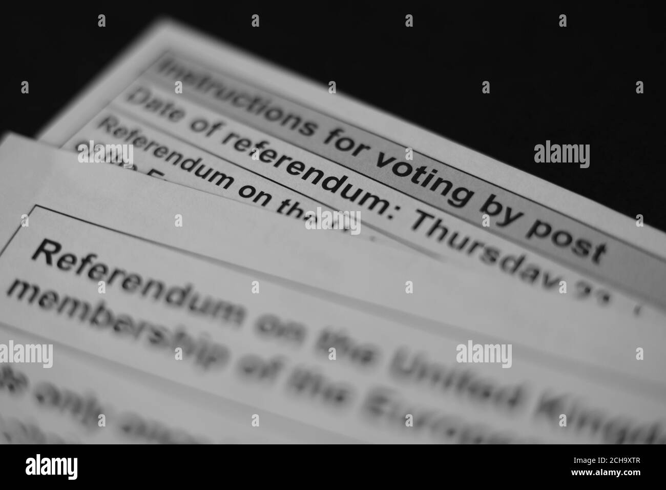 Detail eines EU-Referendums Poststimmzettel und Stimmzettel, London. DRÜCKEN Sie VERBANDSFOTO. Bilddatum: Montag, 13. Juni 2016. Bildnachweis sollte lauten: Yui Mok/PA Wire Stockfoto