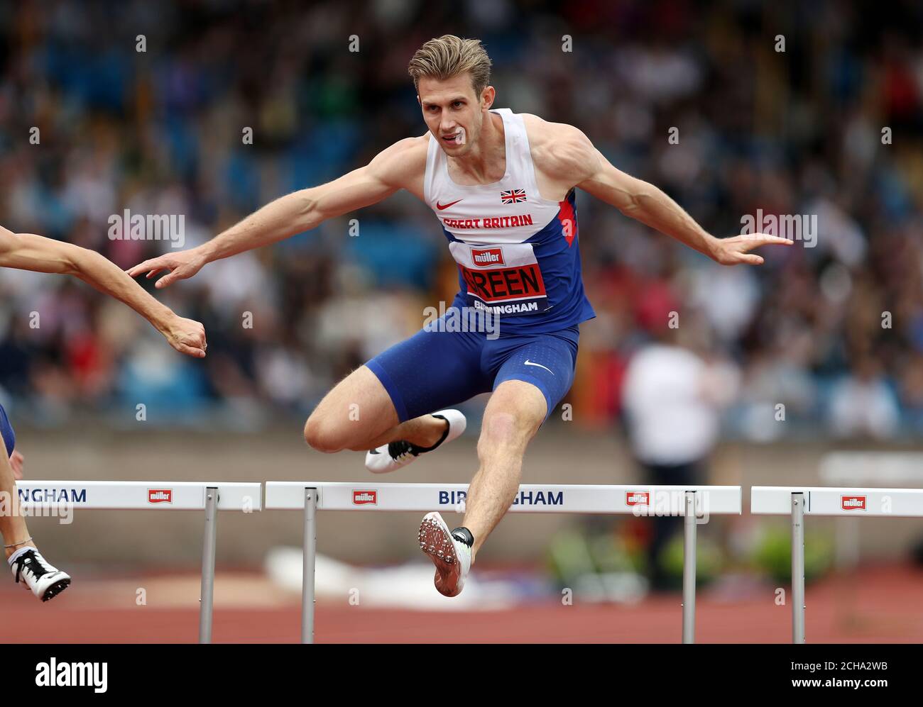 Jack Green in den 400m Hürden am zweiten Tag der British Championships im Alexander Stadium, Birmingham. Stockfoto