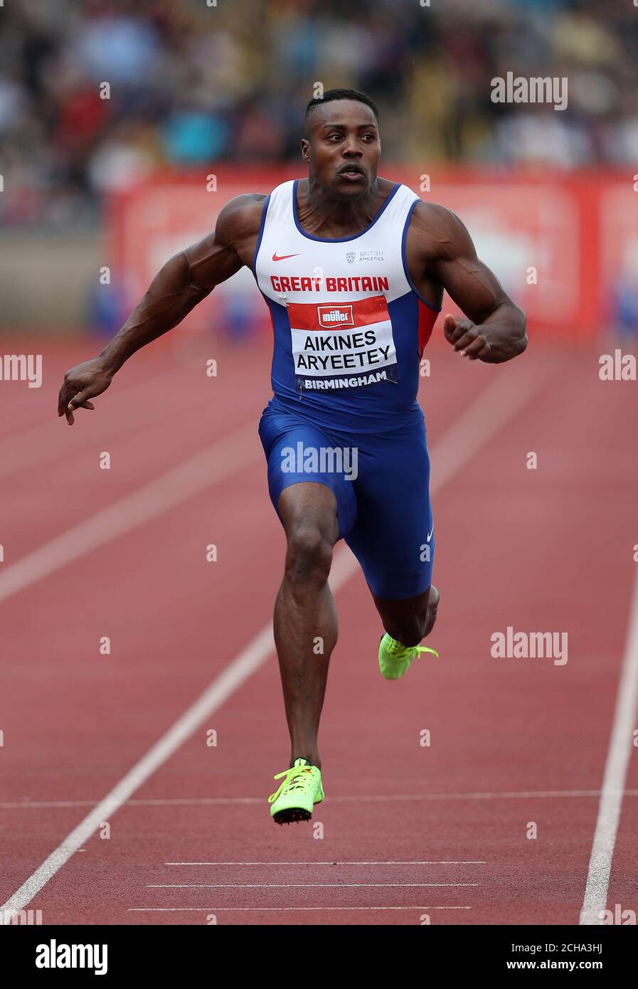 Harry Aikines-Aryeetey in der 100m während des Tages einer der British Championships im Alexander Stadium, Birmingham. Stockfoto