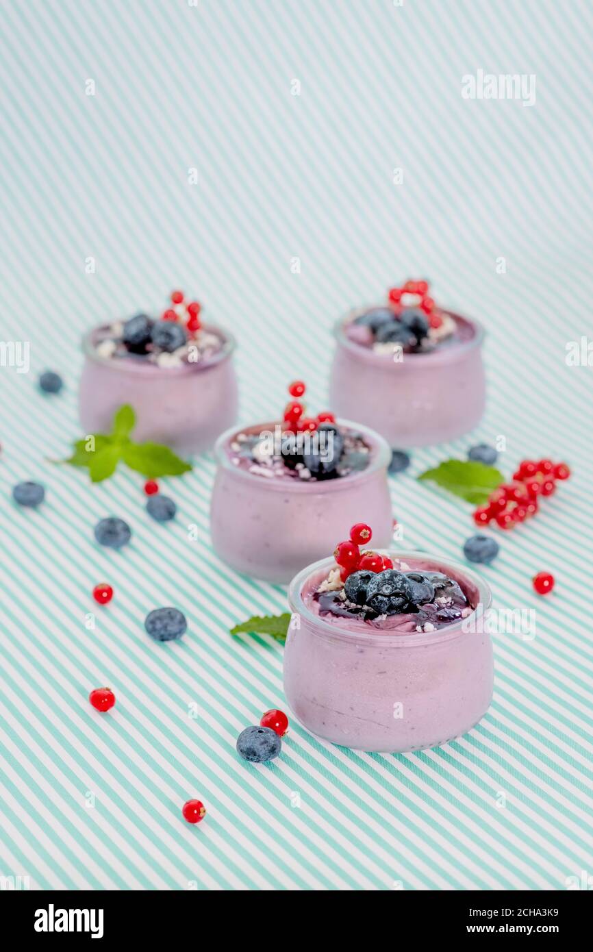 Hausgemachtes Dessert in Gläsern, Blueberry Mouse Stockfoto