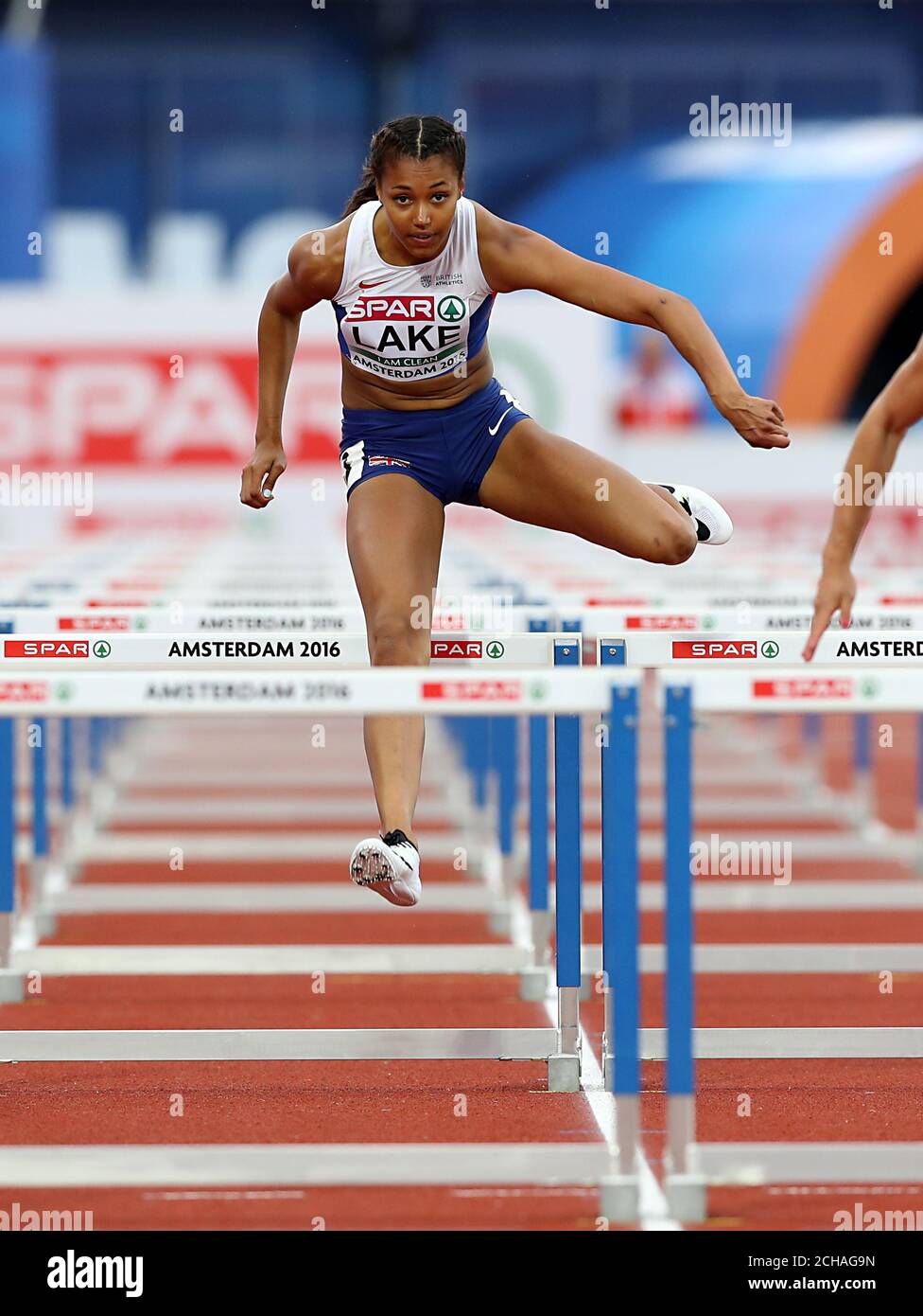 Der britische Morgan Lake beim Frauen-Heptathlon 100m Hürden am dritten Tag der Europameisterschaft 2016 im Olympiastadion in Amsterdam. DRÜCKEN Sie VERBANDSFOTO. Bilddatum: Freitag, 8. Juli 2016. Siehe PA Story LEICHTATHLETIK europäisch. Bildnachweis sollte lauten: Martin Rickett/PA Wire. EINSCHRÄNKUNGEN: Nur für redaktionelle Zwecke. Keine Übertragung von Ton oder bewegten Bildern und keine Videosimulation. Weitere Informationen erhalten Sie unter der Nummer 44 (0)1158 447447. Stockfoto