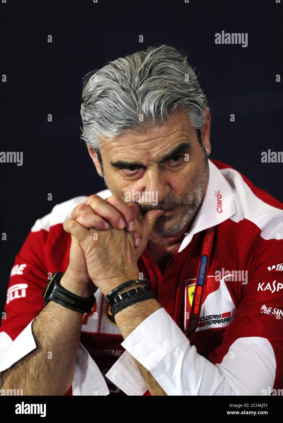 Ferrari Teamchef Maurizio Arrivabene während des Trainingstages für den Großen Preis von Großbritannien 2016 auf dem Silverstone Circuit, Towcester. DRÜCKEN SIE VERBANDSFOTO. Bilddatum: Freitag, 8. Juli 2016. Siehe PA Story AUTO British. Bildnachweis sollte lauten: David Davies/PA Wire. Stockfoto