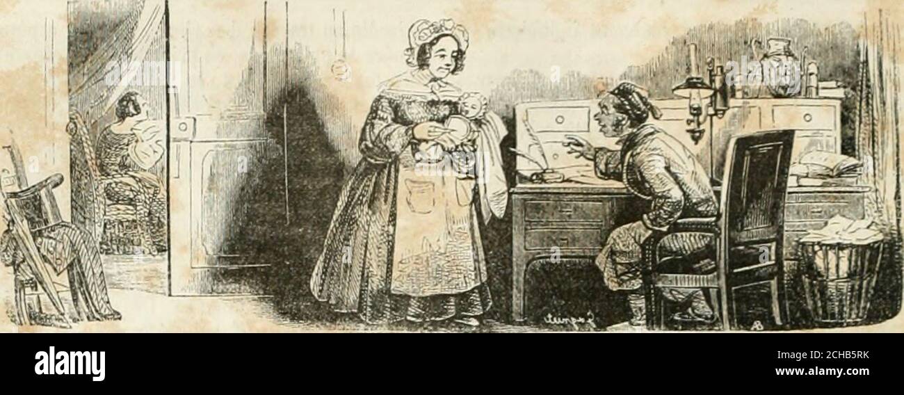 . Les Français peints par eux-mêmes . LA SAGE-FEMME L. HOUX Stockfoto